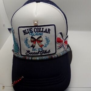 Hand Crafted Blue and White Trucker Hat